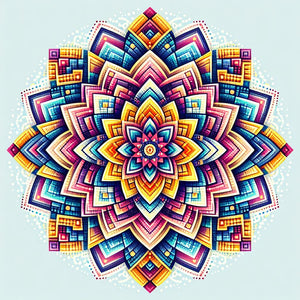 Colorful mandala diamond painting with intricate geometric patterns.