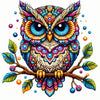 Diamond painting of a colorful owl perched on a branch