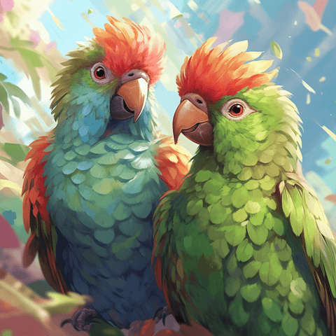 Image of Diamond Painting of Two Colorful Parrots Perched on a Branch