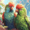 Diamond Painting of Two Colorful Parrots Perched on a Branch