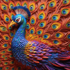 Diamond Painting of a Colorful Peacock with Intricate Feather Details