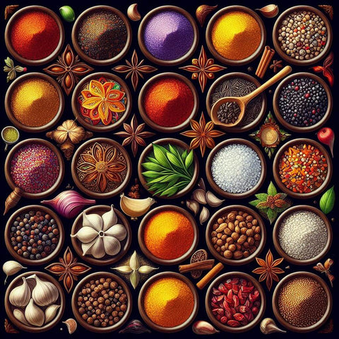 Image of diamond painting of colorful spices herbs collection