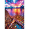 Diamond Painting of a Colorful Sunset Over a Mountain Lake with a Driftwood