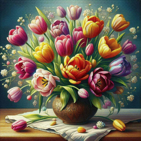 Image of Vibrant Colorful Tulip Bouquet Diamond Painting