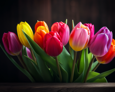 Image of Diamond Painting of a Colorful Bouquet of Tulips