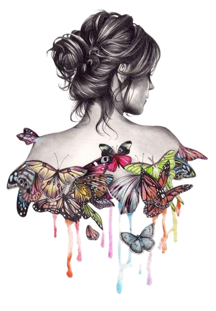 diamond painting of a woman with butterflies emerging from her back