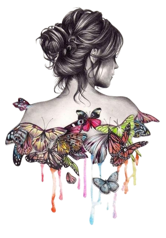 Image of diamond painting of a woman with butterflies emerging from her back