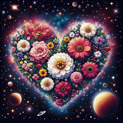 Image of Floral heart in space diamond painting