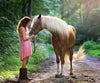 Diamond Painting of Country Girl Holding Horse in Forest