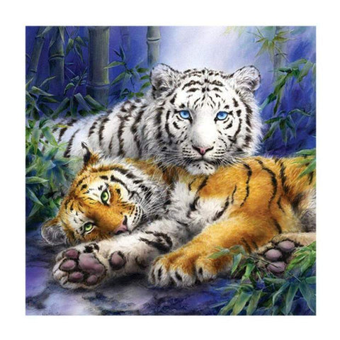 Image of Diamond art featuring a pair of majestic tigers nuzzling affectionately.