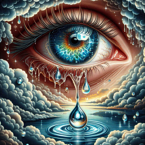 Image of Diamond painting of a teardrop falling from a sad, crying eye.