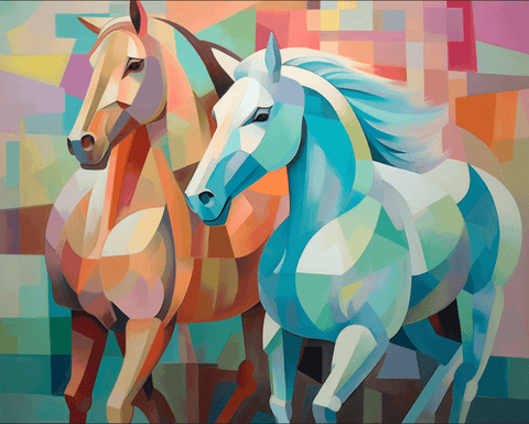 Image of Abstract Horse Portrait: Diamond Painting in Cubist Style