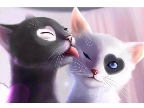 Image of Diamond painting of two cute cats kissing with a heart-shaped nose