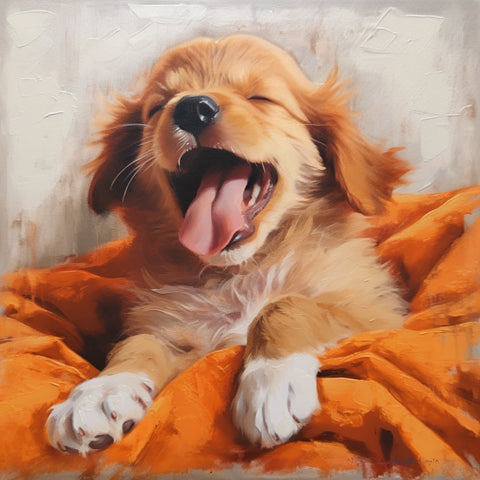 Image of Diamond Painting of a Cute Golden Retriever Puppy Yawning