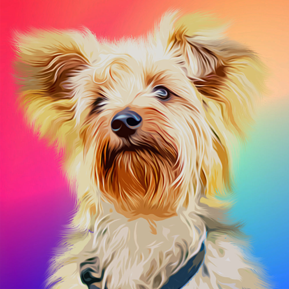 Diamond painting of a cute little Yorkshire Terrier dog with a colorful background