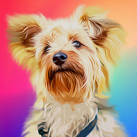 Diamond painting of a cute little Yorkshire Terrier dog with a colorful background
