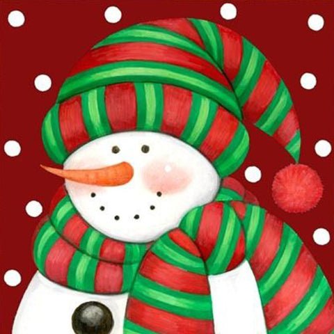 Image of A cute snowman wearing a striped hat and scarf.