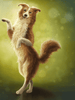 Diamond painting of a cute dog standing on its hind legs with a happy expression