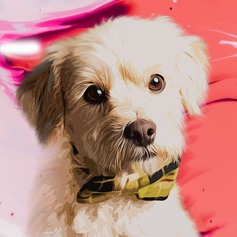 Image of Diamond Painting of a Cute White Puppy with a Bow Tie