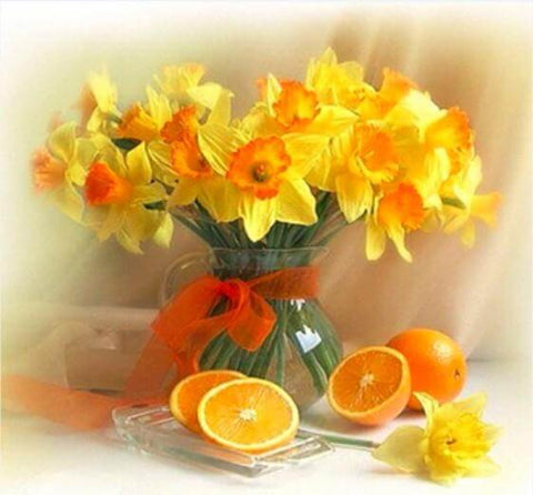 Image of Diamond Painting of a Bouquet of Daffodils and Oranges