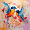 diamond painting of two colorful birds in an abstract style