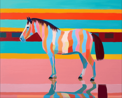 Image of Diamond painting of an abstract, colorful horse, with a modern and artistic design.