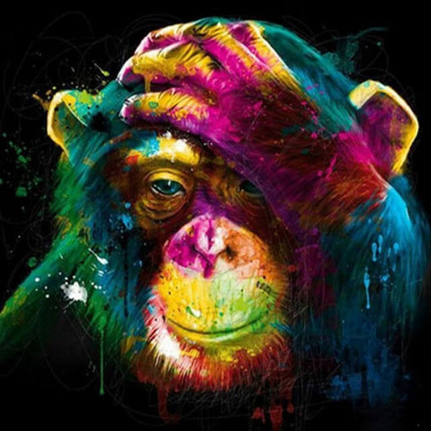 Image of Diamond painting with an abstract monkey design in vibrant colors.
