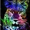 Diamond painting of a multicolored abstract tiger design.