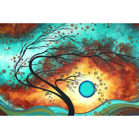 Image of Diamond painting of an abstract tree with swirling branches in shades of blue and green.