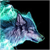 Diamond painting of an abstract wolf design with geometric shapes in shades of blue and purple.