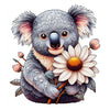Diamond painting of an adorable koala bear holding a flower in its arms.