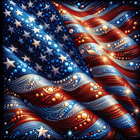 Image of Red, white, and blue American flag, diamond art