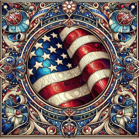 Image of Diamond painting of the American flag in stained glass style