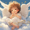 diamond painting of an angel sleeping on clouds