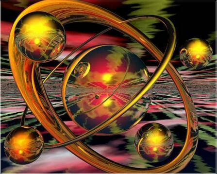 Image of Diamond painting of an atom with colorful spheres orbiting a nucleus.