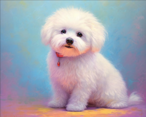 Image of diamond painting of a cute Bichon Frise puppy