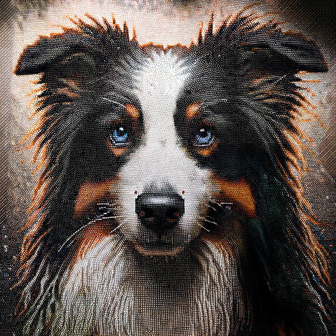 Image of Diamond painting of a Border Collie dog with stunning blue eyes.