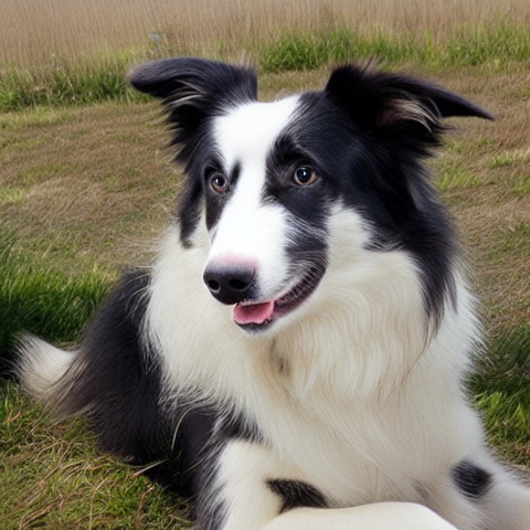 Image of Diamond painting of a Border Collie dog resting on a field.