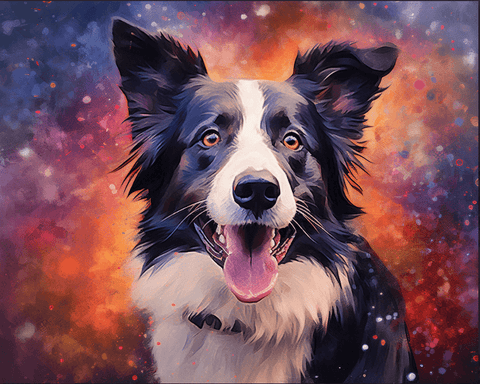 Image of Diamond painting of a Border Collie dog portrait
