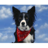 Diamond painting of a Border Collie dog wearing a red bandana.