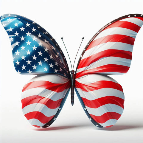 Image of Sparkling diamond art depicting a patriotic butterfly with American flag wings