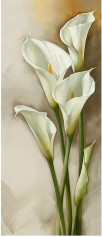 Image of diamond painting of a bouquet of white calla lilies