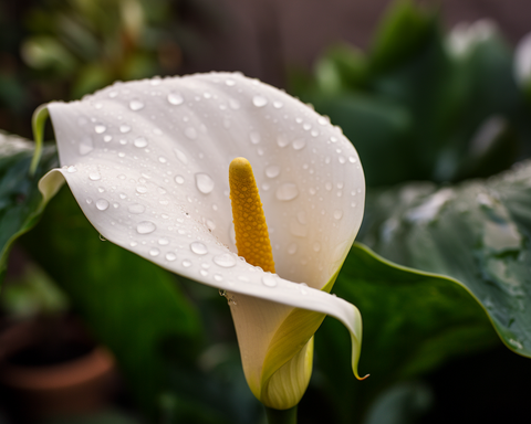 Image of diamond painting of a graceful white calla lily with water droplets