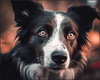 Diamond painting of a Border Collie dog with a captivating gaze