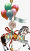 Diamond painting of a whimsical carousel horse, decorated with colorful balloons and lollipops, a perfect gift for any occasion.