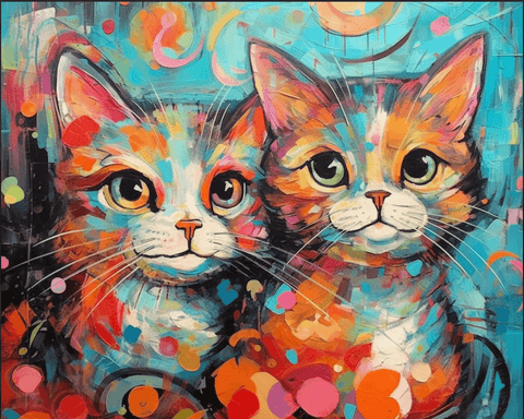 Image of diamond painting of two colorful cats