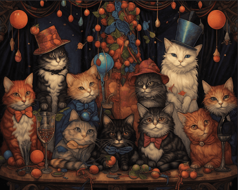 Image of diamond painting of cats dressed up for a party