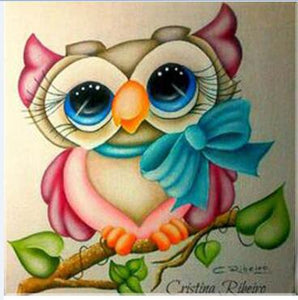 Diamond painting of a chibi owl