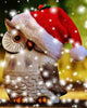 Diamond painting of a festive Christmas owl wearing a red Santa hat