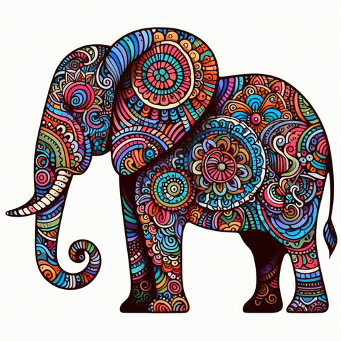 Image of Diamond painting of a Colorful doodle elephant